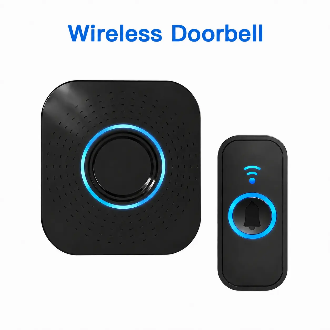 【2 Kit Pack】Wireless Mini Size Doorbell, Battery-Powered, 1000ft Range, 110dB, 5 Volume Levels, 32 Chimes, Waterproof, Mute Mode, LED Flash, Colorful Light, for Home Security & Office Use