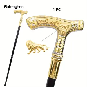 Golden White Lion Luxury Pattern Walking Stick Party Fashion Elegant Walking Stick Decorative Cospaly Cane Knob Crosier 89cm Hiking Stick Hiking Pole