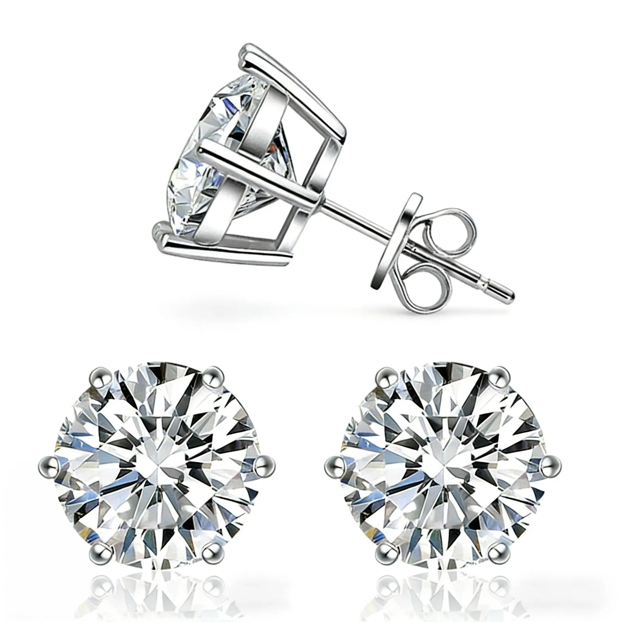 [Venus Jewelry] Synthetic Moissanite S925 Sterling Silver Six Claw Stud Earrings 1cct Fashionable Simple