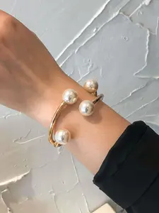 Faux Pearl Decorated Cuff Bangle for Women & Girls, 2024 New Style Jewelry for Party, Daily Clothing Decor, Trendy All-match Matching Bracelet for Birthday Gift, Pearl Beaded Bracelet