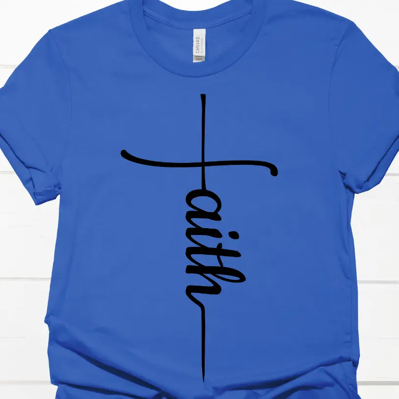 Christian Faith Direct-to-Film (DTF) Ready-to-Press Graphic Design - Easy-to-Use Customized Craft Accessory for T-Shirts, Clothing - White, Black, Blue Options for DIY Direct to Film Print Projects