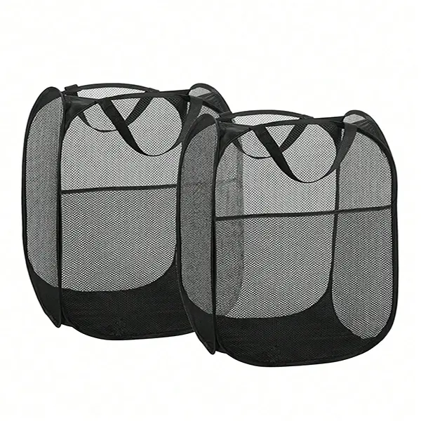 1PC/2PCS Collapsible Mesh Fabric Laundry Hamper with Sturdy Handles, Foldable Handle, Side Pocket, Compact Design - Portable Organized Clothing Storage for Dorm Room, Laundry Rooms