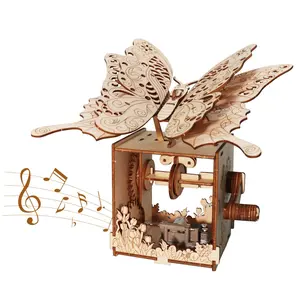 Wooden Butterfly Music Box, 3D Wooden Puzzle, Handmade Assembly Model Kit, Holidays Birthdays Gifts