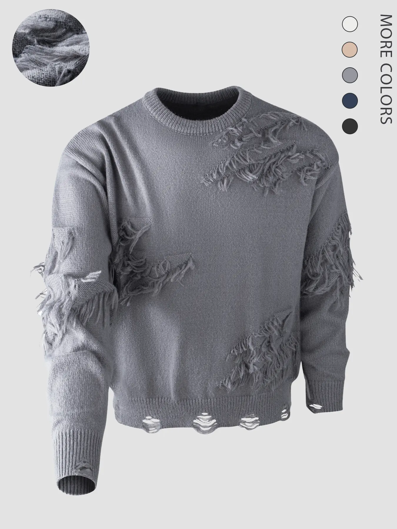 Men's Ripped Drop Shoulder Crewneck Sweater, Casual Fitted Knitwear for Fall & Winter, Unisex Fashionable Daily Wear Pullover