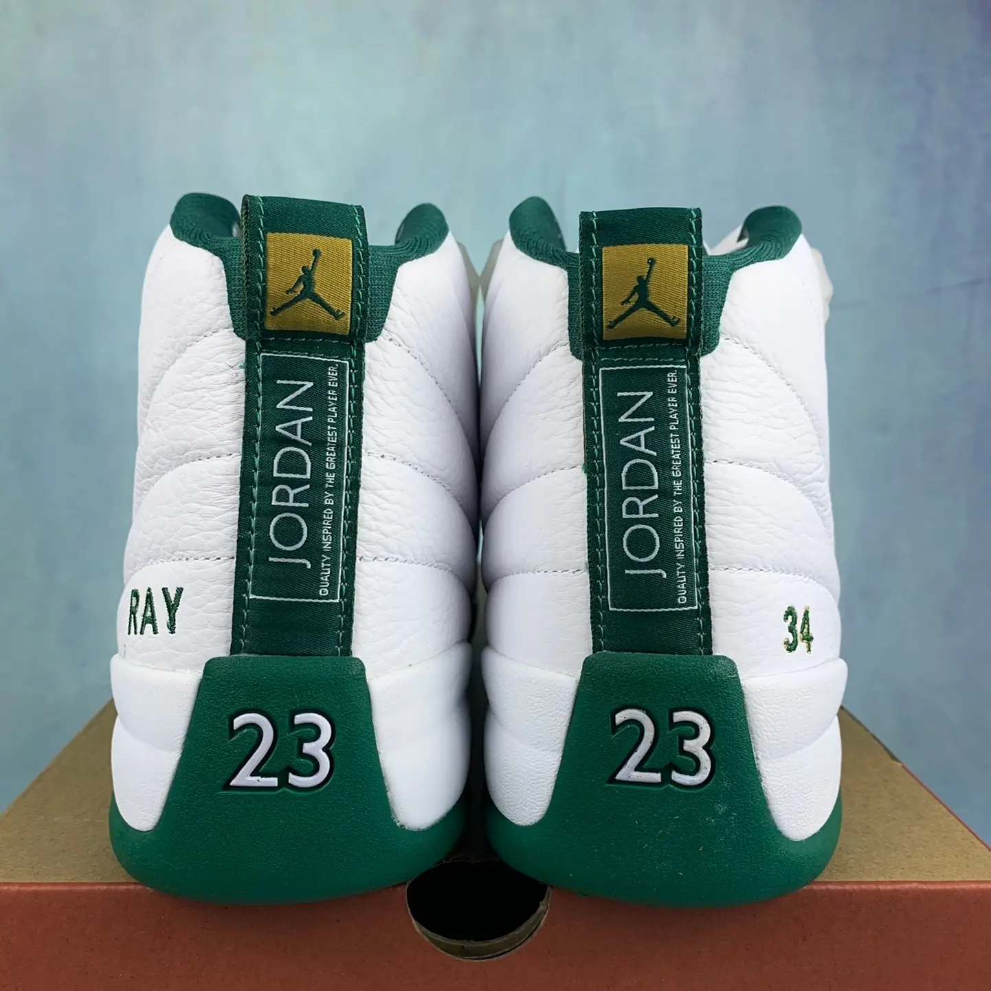 Brand New Sealed Unisex White Green Cow Leather Mid Top Retro Basketball Sneakers, Number 23 Heel Tag Flat White Laces White Rubber Outsole Breathable Mesh Casual Street Sports Shoes With Original Shoe Box