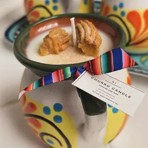 16oz Traditional Talavera Mexican Pottery Wax Mug Candle - Churro Scented, Fragrance Aroma, Home Decor Item, Cozy Home Freshener (Mexican Pottery Candles)