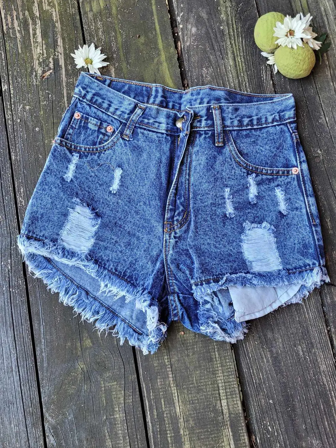 Womens High Waist Ripped Jeans Shorts Summer Casual Lady Hot Pants waist 30" Denim short pants
