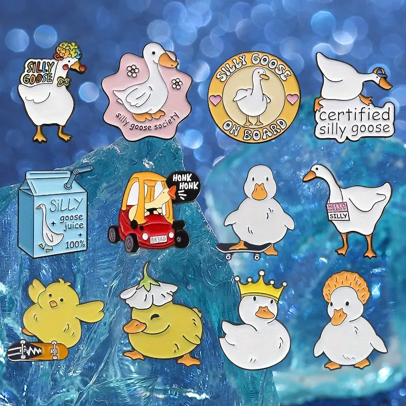 Enamel Pins Bundle, 12-Piece Cute Cartoon Ducks Zinc Alloy Collectibles for Casual Everyday Wear on Backpacks & Clothing, Auspicious, Animal Fun