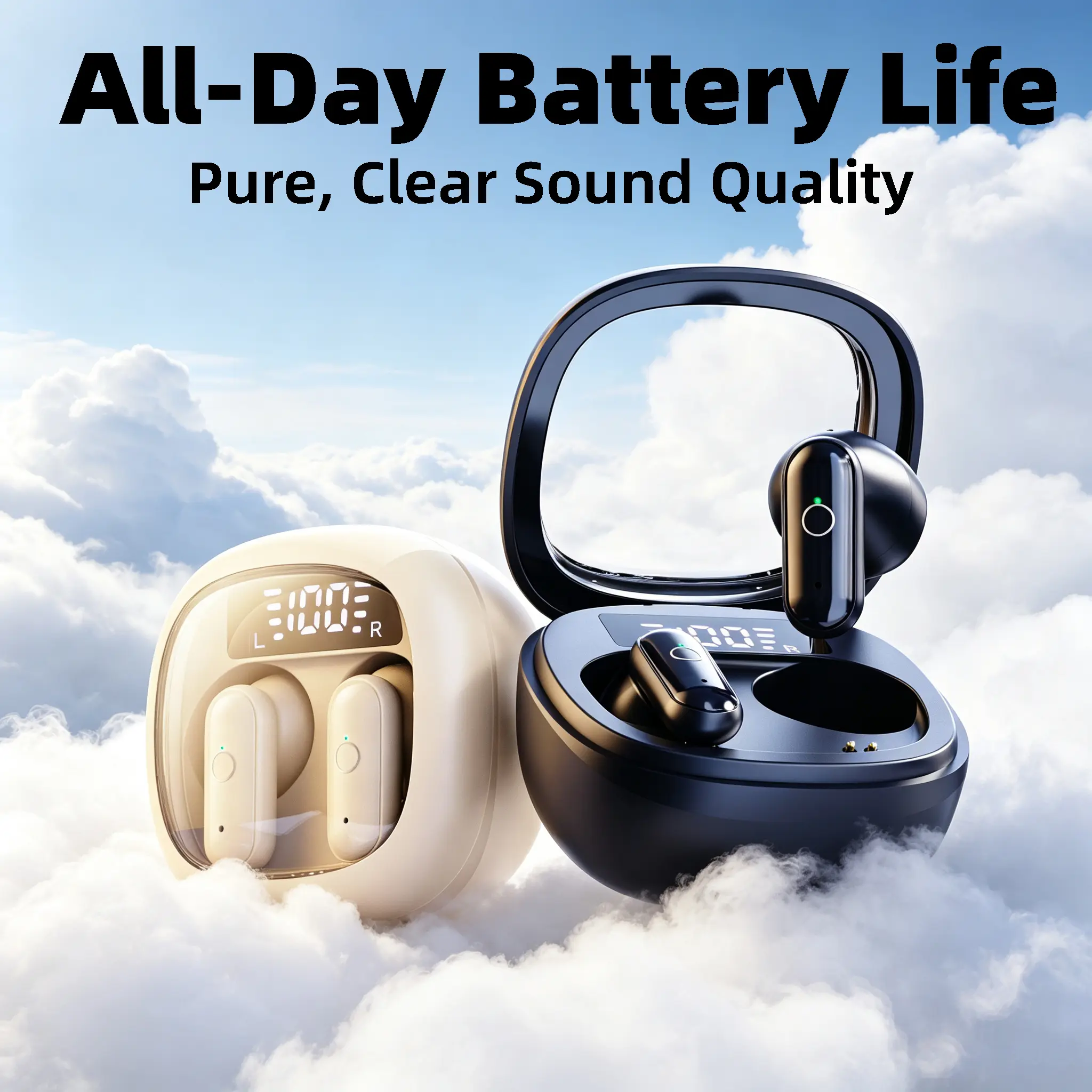 Mini Sleep Bluetooth In-Ear Audio Earbuds - Ultra-Light Pair of Plastic Headphones, Pain-Free Long Wear, All Sleeping Positions Fit, Side Rest Ear Pressure Relief, White Noise Blocking, Travel-Friendly, Long-Lasting Battery, Charging Capability