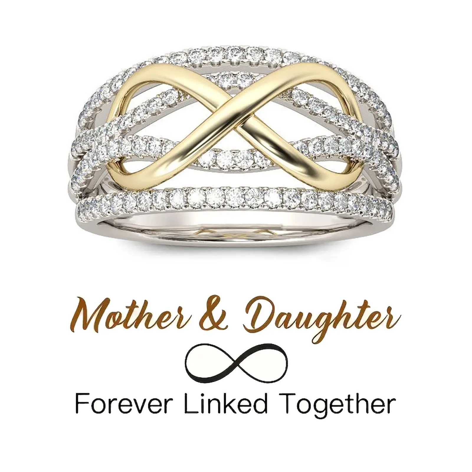 Gold-Plated CZ Stacking Ring for Women, Elegant Glittering Infinity Braided Band, Ideal for Mother's Day, Anniversary, Graduation Gift, Elegant Glittering Ring