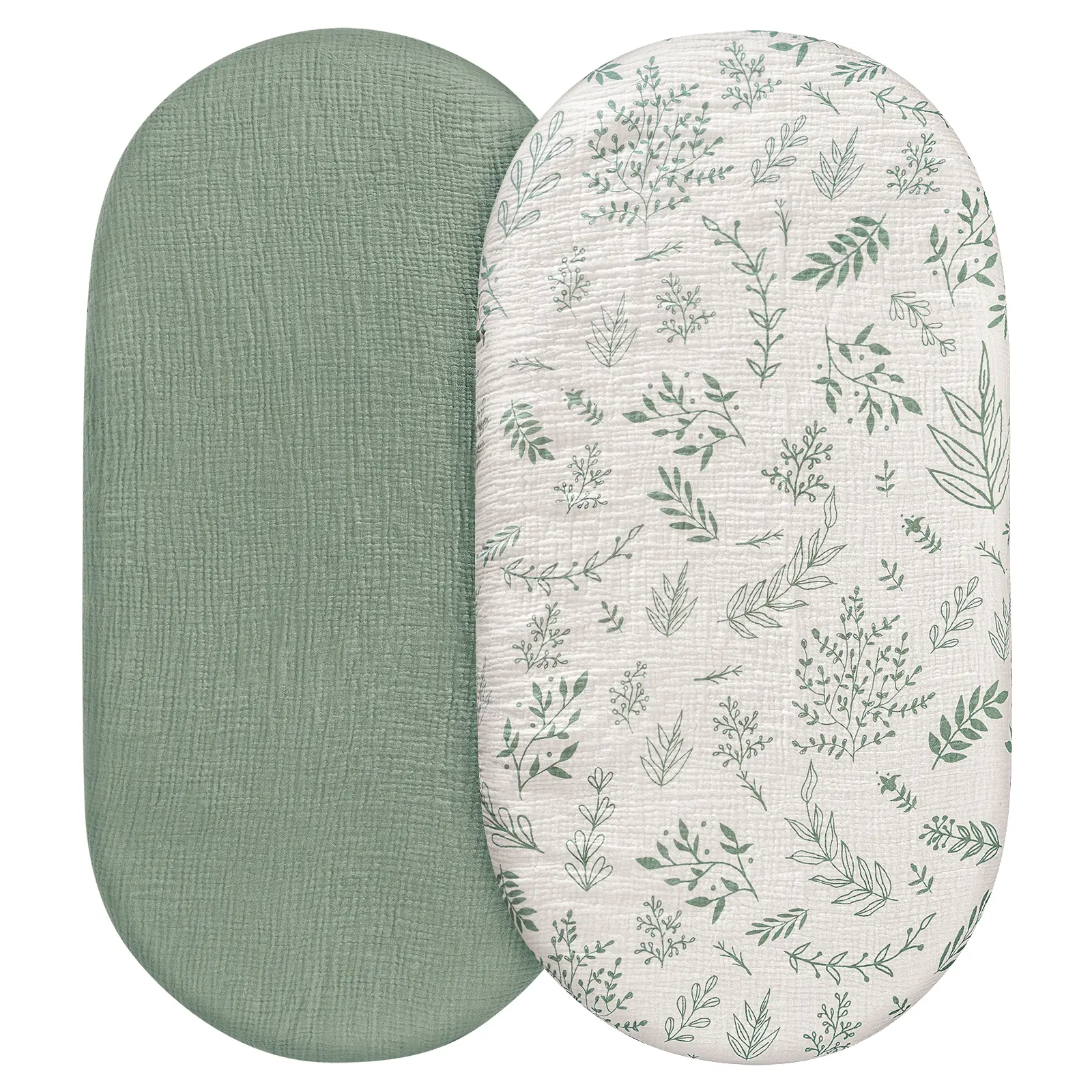 Muslin Bassinet Fitted Sheets, 2 Pack for Baby Boy and Girl, Soft Breathable Stretchy Baby Pad/Mattress Sheet Set, Universal Fit for Hourglass Oval and Rectangle Bassinet Mattress