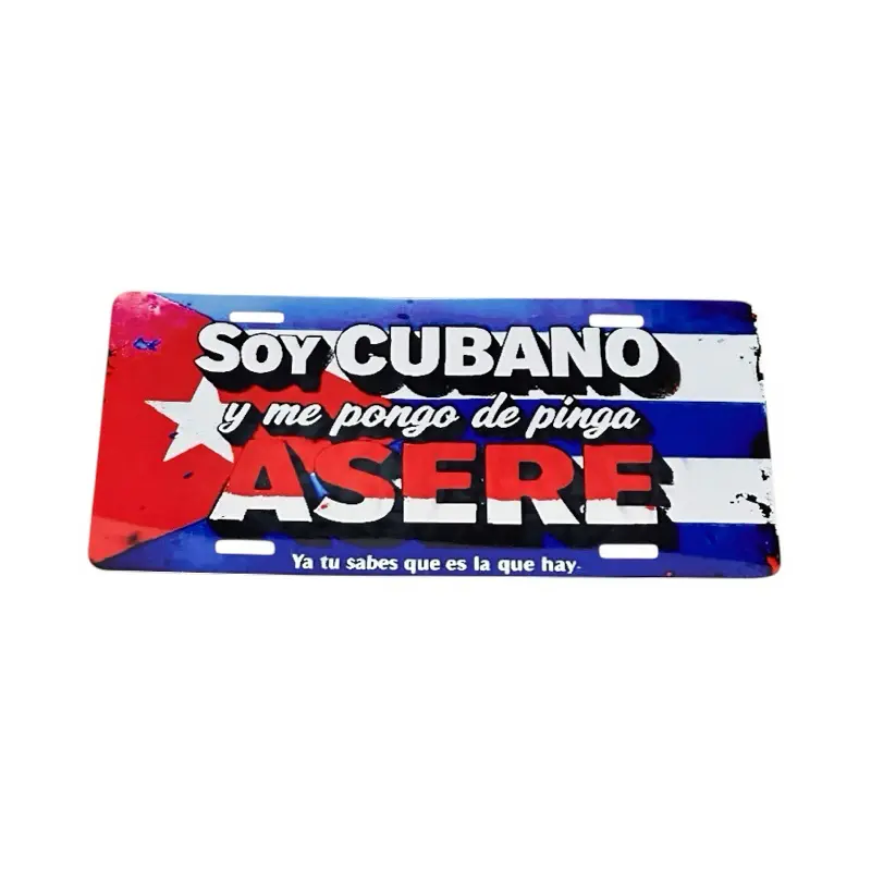 Custom License Plate for Car, "Soy Cubano y Me Pongo de Pinga Asere" Design, 12x6 in Automotive Exterior Accessory License Plate