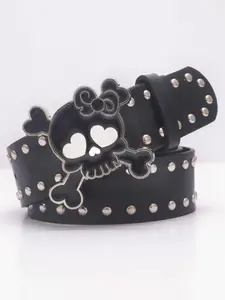 Skull Design Pu Leather Belt, Punk Style Rivet Decorated Belt with Studded Belt Buckle for Women & Men, Fashion Belt for Party, Daily Clothing Decor, Exquisite Belt for Birthday Gift