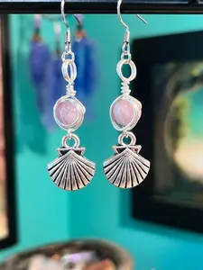 Aphrodite Goddess Earrings - Devotional Crystal & Charm Jewelry - Hypoallergenic Witchy Earrings with Rose Quartz & Scallop Shell Inspired by Aphrodite