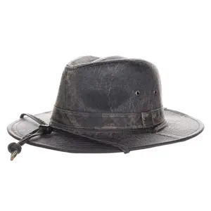 Scala Brown Weathered Cotton 3" Shapeable Brim Outback Hat with Chin Cord
