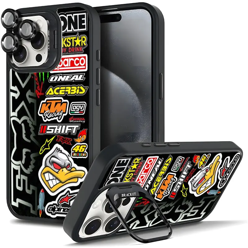 Motocross Racing Sticker Bomb Phone Case For Samsung iphone 17/AIR 16 15 14 13 12 11 PRO PLUS MAX COOL Fashionable Tough Magnetic Durable Metal lens frame Film Bracket Stand Gift Full Protection Camera Holder Phone Cases Cover 11X-L1319, Accessories, Smar