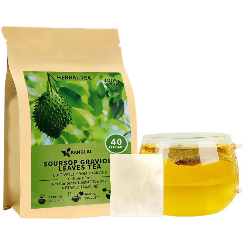 KANGLAI Premium Natural Graviola Soursop Dried Leaves Tea Bags, 40-Count Herbal Beverage, Sugar-Free, High-Fiber, Non-GMO, Caffeine-Free, Aids Digestion & Supports Healthy Skin, Handmade