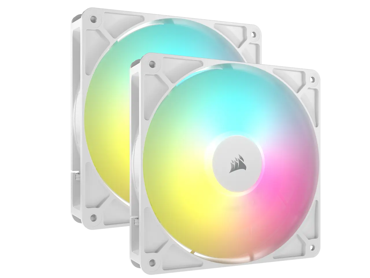 CORSAIR RS140 ARGB PWM 140mm Fans Dual Pack - White - Simplified Control - Daisy-Chain 4-Pin PWM and +5V ARGB Connections - Concentrated AirGuide Cooling - Magnetic Dome Bearing