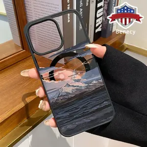 Dawn Over Mountains Pattern Magnetic Phone Case Supports Wireless Charging for iPhone 15 16 14 Pro Max 13 12 11 XR XS Plus Shockproof Non Slip Protection Silicone Transparent Acrylic Cover Cellphone Protective