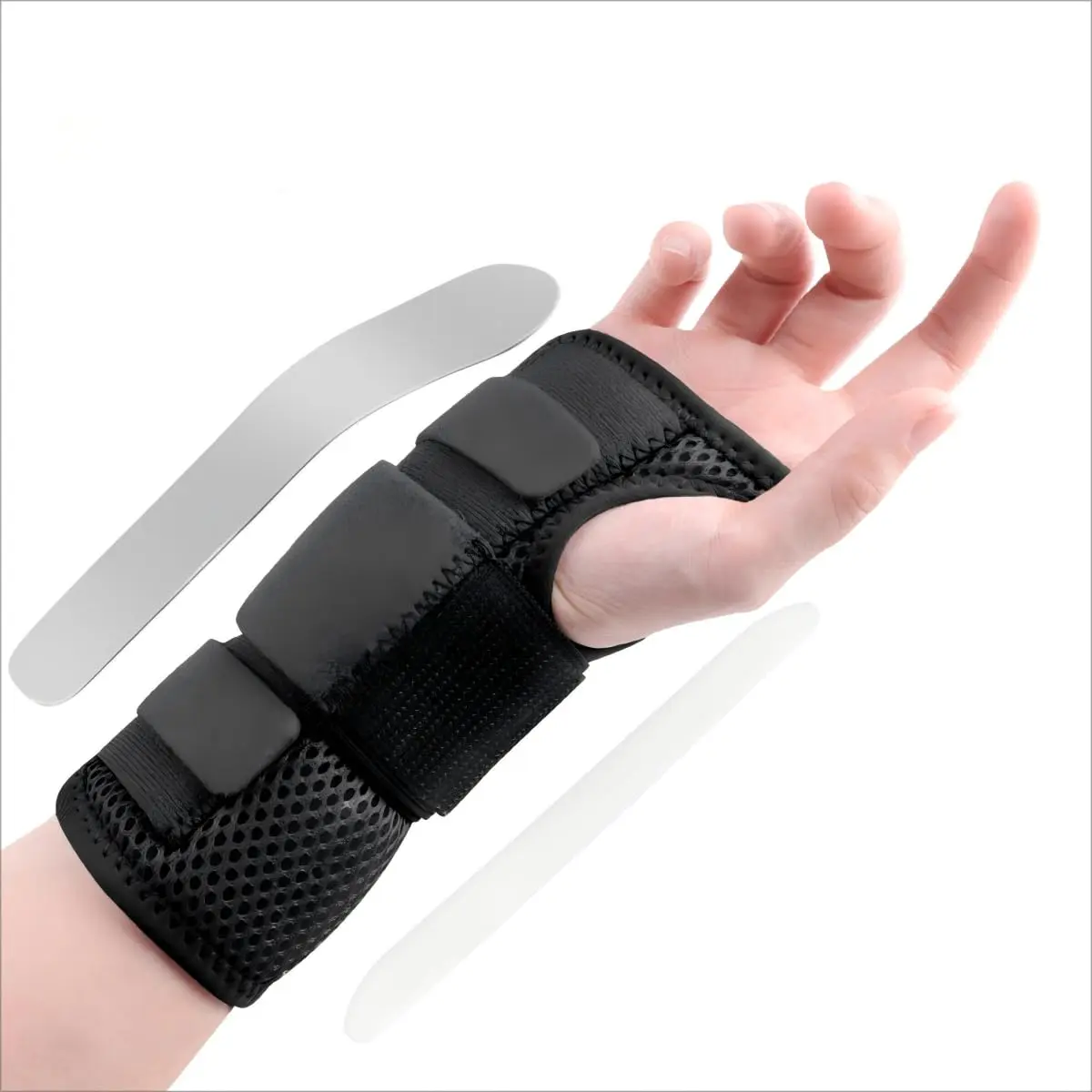 2PC Carpal Tunnel Wrist Brace Night Support with Splints Left Hand, Hand Brace for Arthritis, Tendonitis, Sprain, Injuries, Wrist Pain Relief, Adjustable and Breathable Black