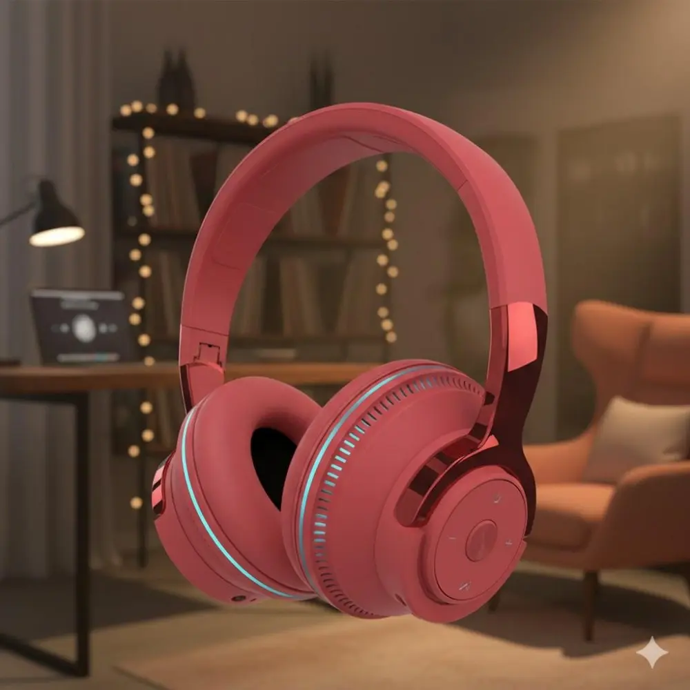 Wireless RGB Foldable Bluetooth Electronic Headphones Headset, Noise Cancelling Headset, with Stereo Sound, Noise-Canceling Mic, Long Battery Life, Low Latency for Gaming, Music, and Travel, noise cancellation headphones folding