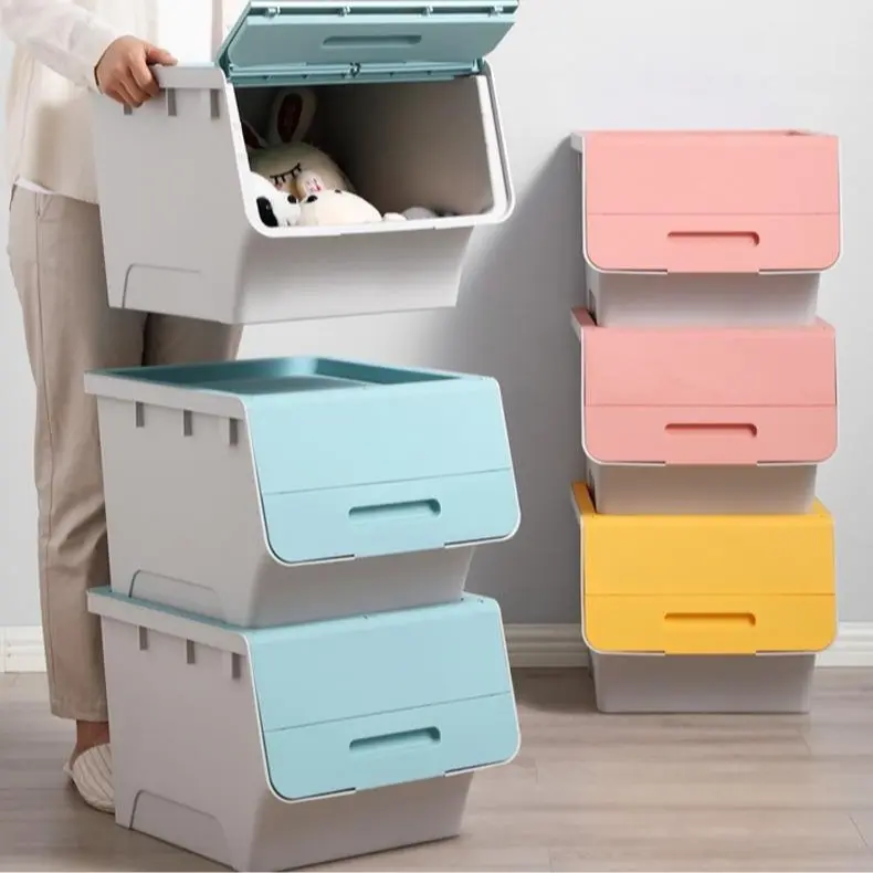 3 Pieces Kids' Safe Toy Storage Box - Odorless PE Material, Soft Colors, Rounded Burr-Free Corners, Home Organizer Storage Bin with Lid