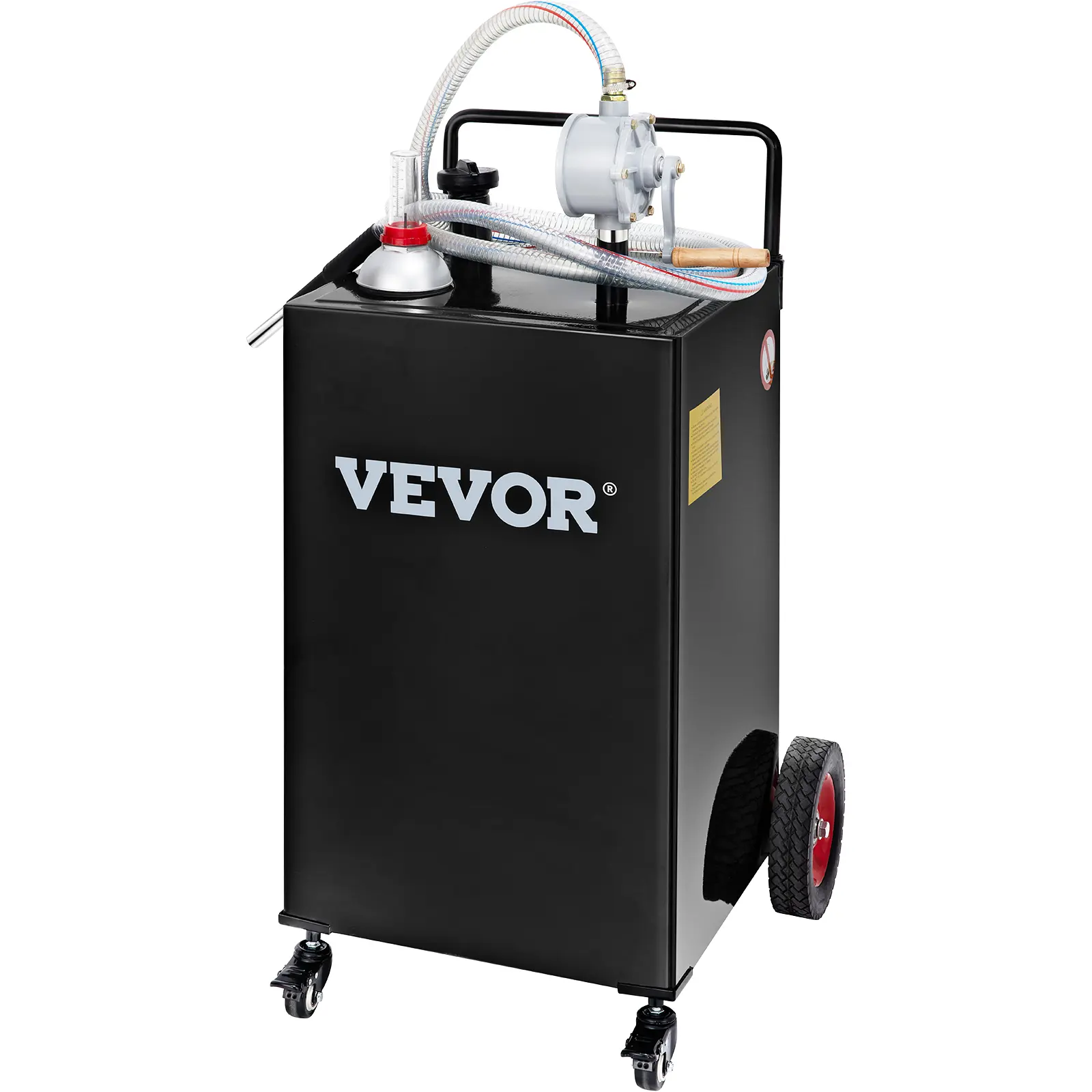 【summerfinds】VEVOR 30 Gallon Fuel Caddy, Gas Storage Tank & 4 Wheels, with Manuel Transfer Pump, Gasoline Diesel Fuel Container for Cars, Lawn Mowers, ATVs, Boats, More, Black Bottles Hand，w/Wheels