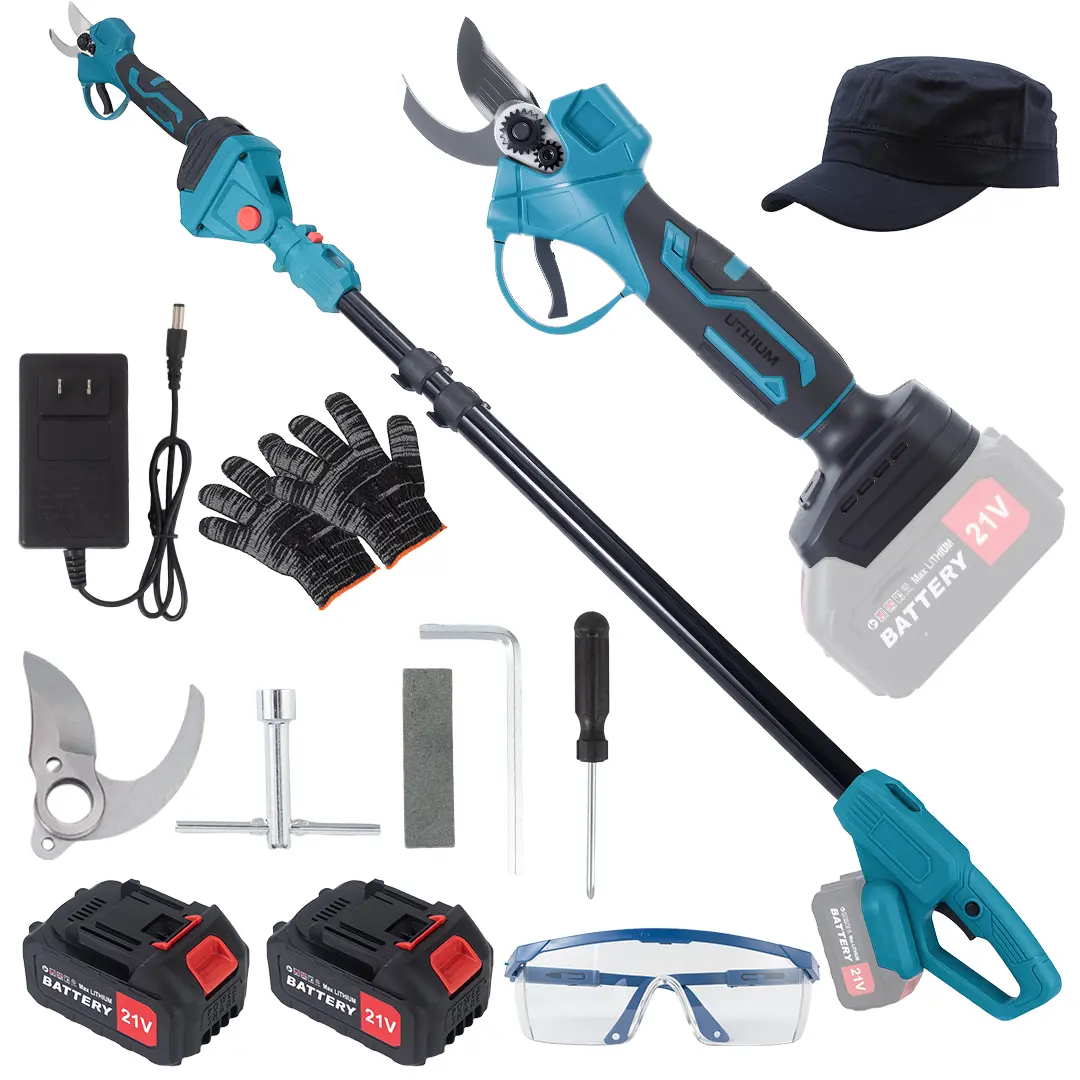 2-in-1 Cordless High Branch Pruning Tool - 21V Battery-Powered Electric Tree Branch Cutter with Telescopic Pole, Cutting Batteries, Bamboo Trees Garden Trimming Kit, Shrub Trimmer