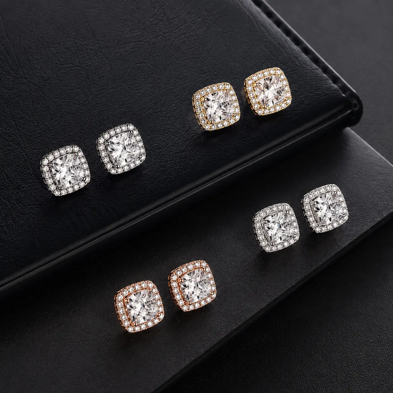 4 Pairs Magnetic Earrings for Men with Cubic Zirconia, Stainless Steel Clip On Fake Earrings Non Pierced Magnet Nose Stud Piercings for Women, 8/10MM Simulated Diamond, Gold/Silver/Black/Rose Gold Color