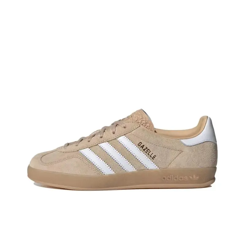 Adidas Gazelle Indoor Women's Athletic Sports Shoes, Vintage Closed-Toe Suede Walking Shoe in Magic Beige with Gum Sole, Walking Shoes, Casual Trainers