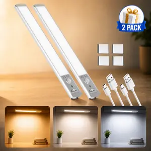 LED lights for bedroom Under Cabinet Lights Motion Sensor Night Light Indoor 1500mAh USB Rechargeable Dimmable 52 LED Beads for Kitchen Wardrobe Pantry Closet Bathroom Stairs Sink Cabinet Garage Thanksgiving Decor