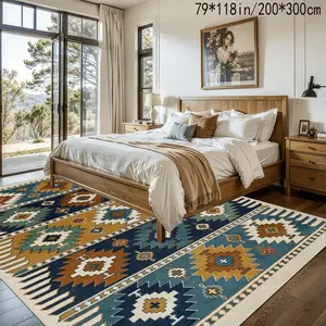 Bohemian Style Velvet Carpet, Geometric Pattern Anti-Slip Boho Washable Rug, Home Decor for Living Room Bedroom Kitchen Indoor Outdoor Machine Washable Rugs, Home Decorative Rugs