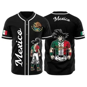 Mexican Goku Inspired Design for Fans Stylish Black Baseball Jersey Shirt Customizable for All Occasions Baseball Jersey