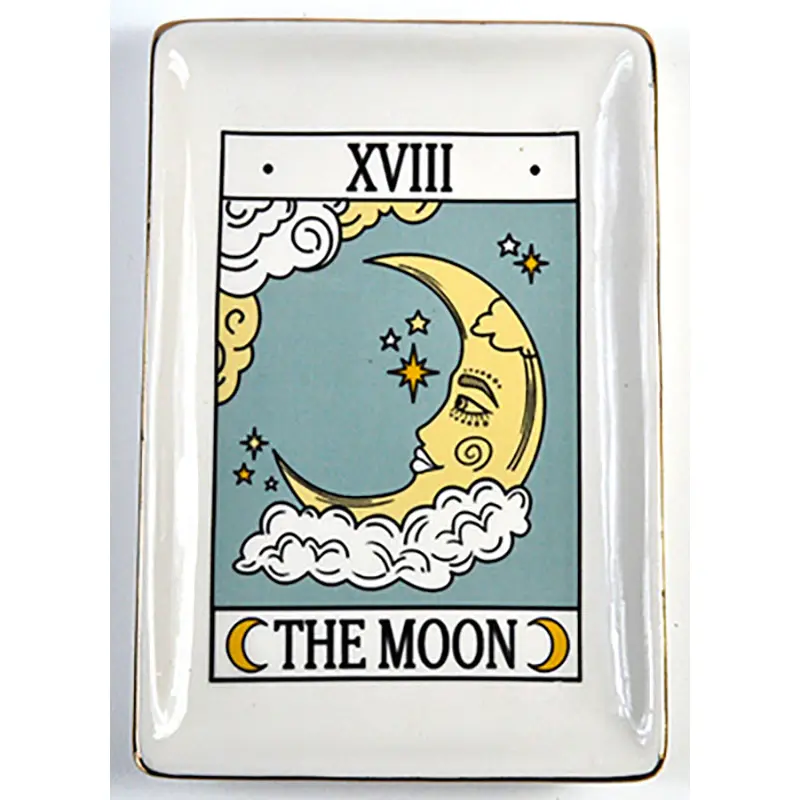 Moon Tarot Dish 4.5x6.5 Inch — Ceramic Altar Trinket Tray