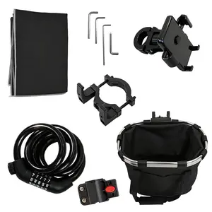 Electric Bike Accessories kit，6-Piece Bicycle Accessory Set Includes: One bike Basket, one motorcycle bicycle lock, one bicycle phone mount, one bicycle dust cover, one bicycle hook, and a set of Allen and Phillips screwdrivers basket mountain waterproof