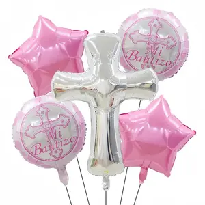 Silver Color Cross Aluminum Foil Balloons, Balloon Set, Perfect for Baptism, First Communion, Wedding & Religious Celebrations, No Power Needed
