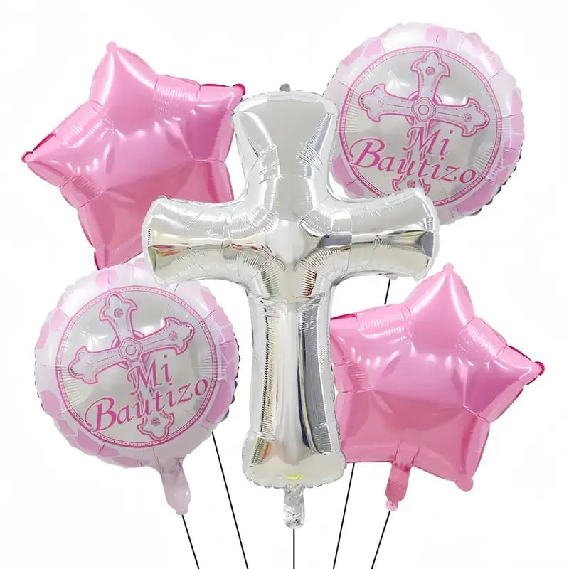 Silver Color Cross Aluminum Foil Balloons, Balloon Set, Balloon Decoration, Perfect for Baptism, First Communion, Wedding & Religious Celebrations, No Power Needed