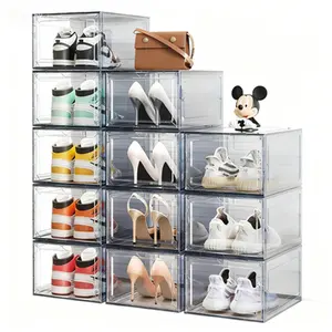10 Pack  Thickened Transparent Shoe Box with Lid, Foldable Plastic Stackable Sneaker Organizer