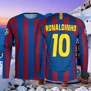 Ronaldinho 2005 Retro Home Blue Red No.10 Long-Sleeved Football Shirts
