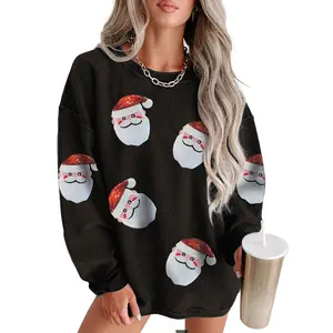 Znacicc Christmas Turkey Graphic Corded Baggy Oversized Long Sleeve Round Neck Casual Top for Women Festive Turkey Design Winteroutfit Everyday Wear Womenswear Hoodie Style Sweatshirt