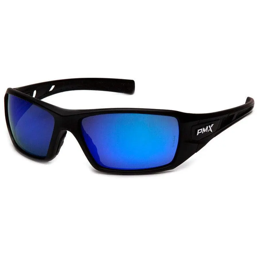 Pyramex Velar Safety Glasses - Black Frame, Ice Blue Mirror Polycarbonate Lenses, Full Wrap Design, Rubber Temple Hold, Snug Comfortable Fit, CAN/CSA Z94.3 Certified, for Construction Work & Home Improvement Eye Protection