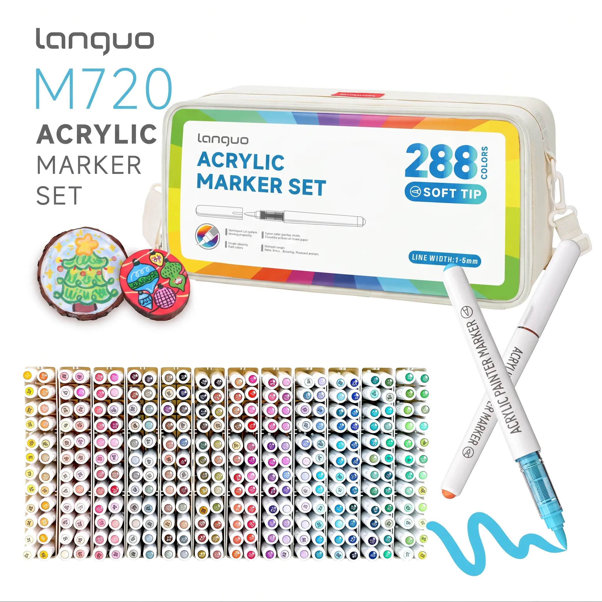 Languo Acrylic Paint Marker Set (24/36/48/60/288 Pack) with Portable Stackable Storage Box, Premium Acrylic Paint Pens for Rock Painting, Fabric, Ceramic, Wood, Canvas, DIY Crafts Art Supplies