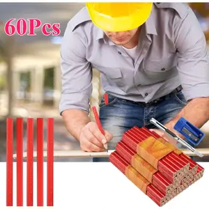 60 Pcs Carpenter's Pencils Set,Red Octagonal Pencil,Construction Site,175 mm Thick Core Construction Pencil,Carpenter's Pencil with Pencil Sharpener,Art Knife for Carpentry Drawings,Hand Tools Kits