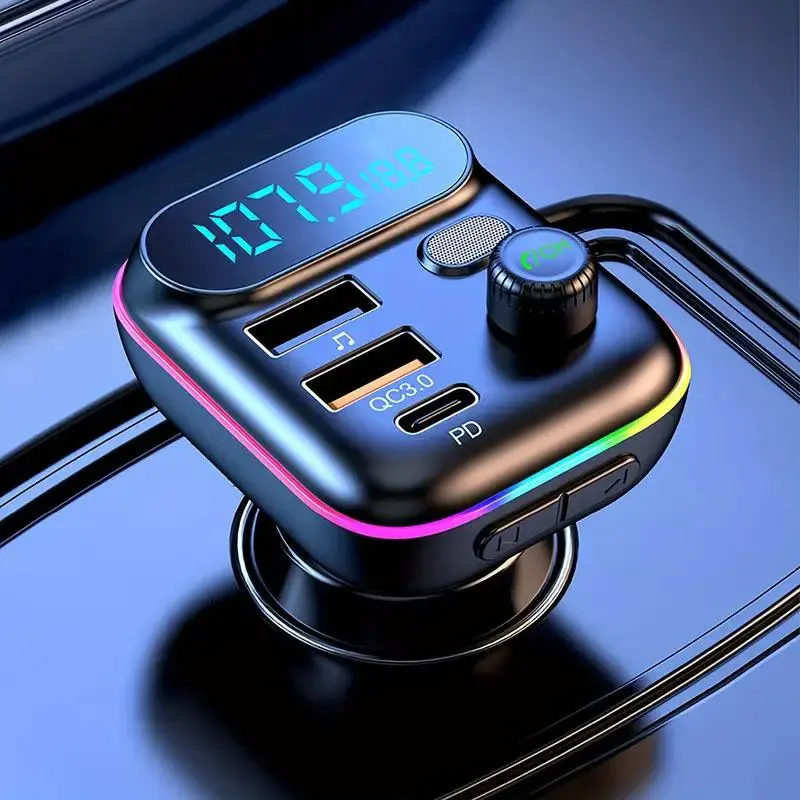 Multifunctional Wireless 5.0 FM Radio Transmitter, QC3.0 + PD 20W USB Car Charger With Ambient Light & Hands-free Phone Calling, Car Accessories, Car Charger Adapter