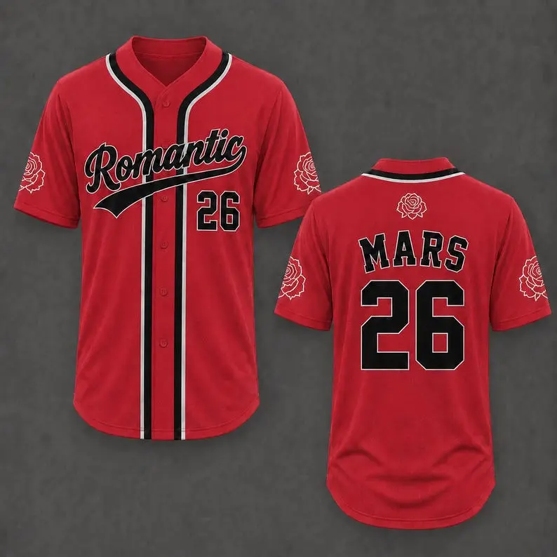 [SALE 50% OFF] Romantic Concert Baseball Jersey, Custom Red Rose Jersey, Music Fan Button Down Shirt, Festival Outfit