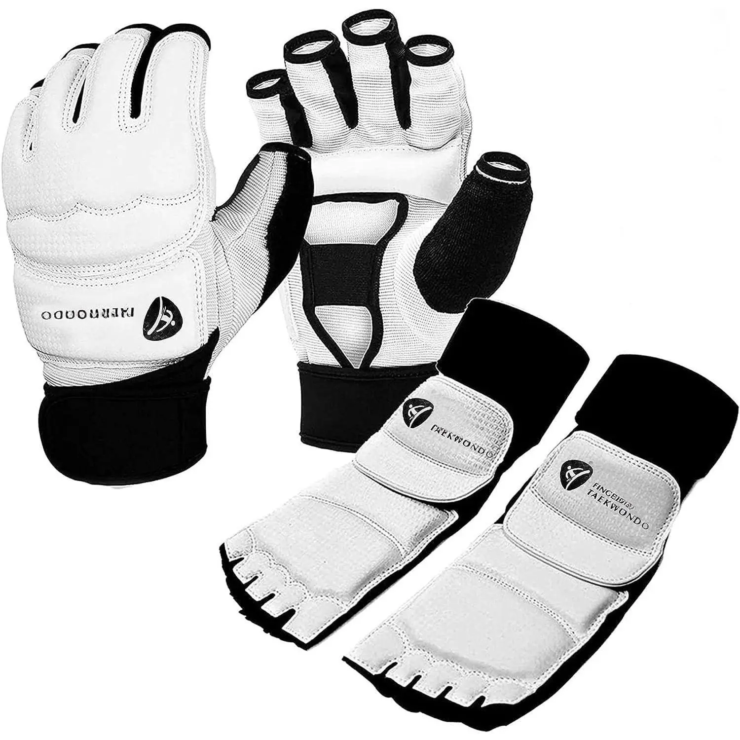 Taekwondo Sparring Gear Gloves Hand and Foot Protectors White Protective Guards Set for Boxing Kickboxing Fit Adult Men Women