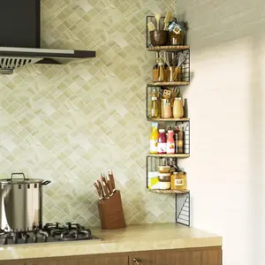 Corner Shelf Wall Mount of 5 Tier Rustic Wood Floating Shelves - Durable Home Supplies for Bedroom, Living Room, Bathroom, Kitchen, Office Decor Wooden