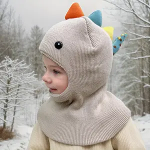 1pc ' Dinosaur Knit Beanie Hat with Scarf - Stretchy Lightweight Warm Winter Cap, 6-Month-5-Year-Old, Multicolor Cartoon Dinosaur Design for Outdoor Hiking & Holiday Celebrations (Christmas, Halloween, New Year), Dinosaur Clothes, Holiday Wear