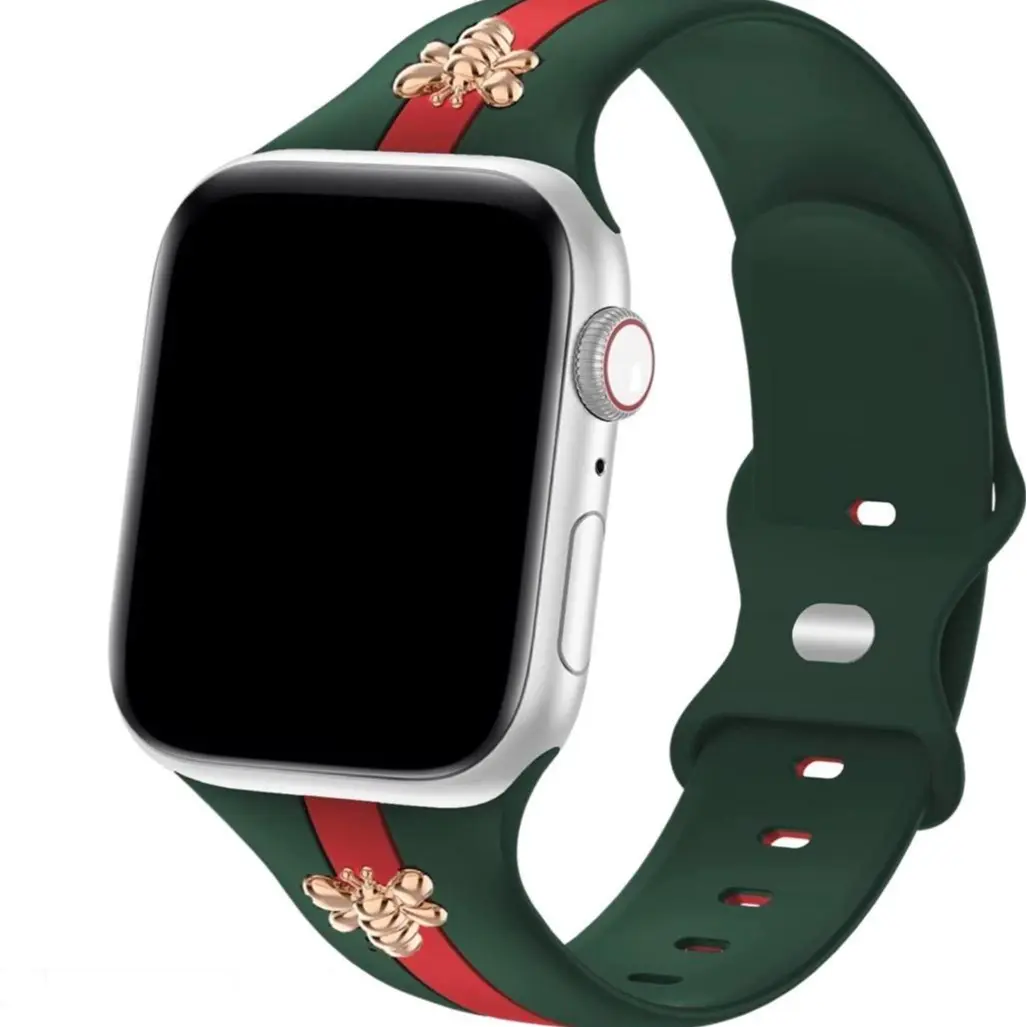Smartwatch Watch Band for Ultra 49mm, 44mm, 42mm, 38mm, 40mm, 41mm Silicone with Gold Bees, Unisex Design, Wearable Wearable