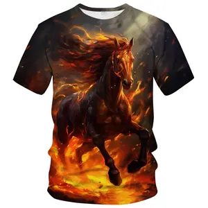 Unisex Fiery Horse 3D Print T - Shirt, Vibrant Flame Horse Graphic Tee for Horse Enthusiasts, Casual Daily & Outdoor Occasions